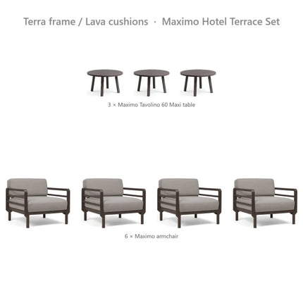 Nardi Maximo Hotel Terrace Set - 6 Maximo Armchairs + 3 Tavolino 60 Tables - hospitality