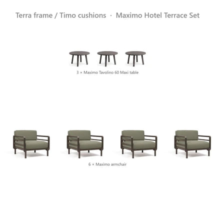 Nardi Maximo Hotel Terrace Set - 6 Maximo Armchairs + 3 Tavolino 60 Tables - hospitality