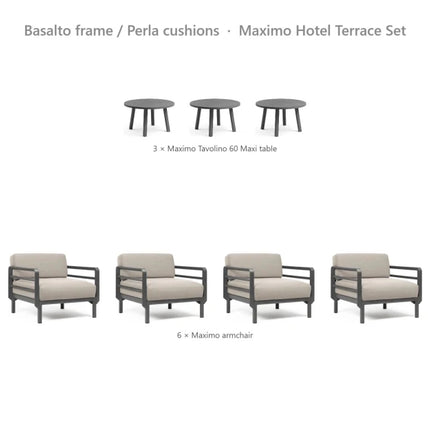 Nardi Maximo Hotel Terrace Set - 6 Maximo Armchairs + 3 Tavolino 60 Tables - hospitality