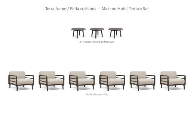 Nardi Maximo Hotel Terrace Set - 6 Maximo Armchairs + 3 Tavolino 60 Tables - hospitality