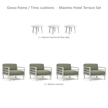Nardi Maximo Hotel Terrace Set - 6 Maximo Armchairs + 3 Tavolino 60 Tables - hospitality