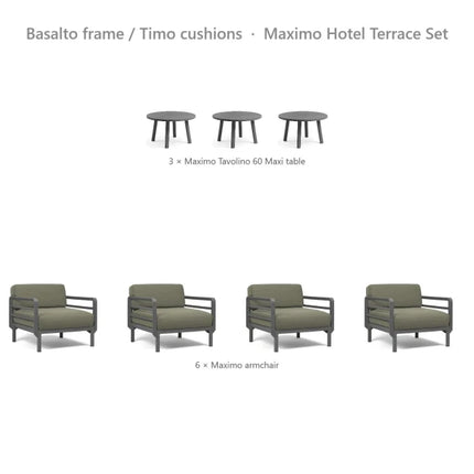 Nardi Maximo Hotel Terrace Set - 6 Maximo Armchairs + 3 Tavolino 60 Tables - hospitality
