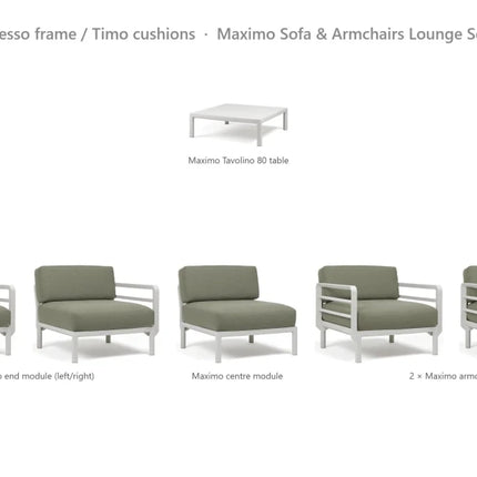 Nardi Maximo Sofa & Armchairs Lounge Set - 3-Seat Modular Sofa + 2 Maximo Armchairs + Tavolino 80 Table - hospitality