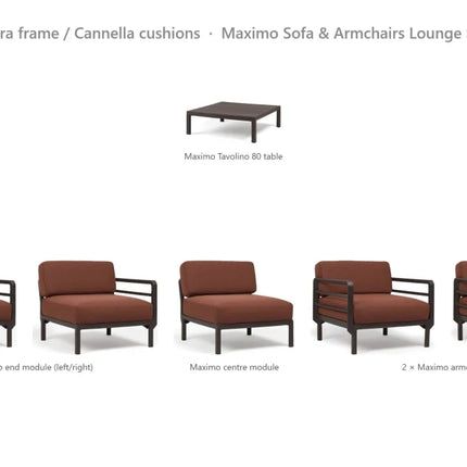 Nardi Maximo Sofa & Armchairs Lounge Set - 3-Seat Modular Sofa + 2 Maximo Armchairs + Tavolino 80 Table - hospitality