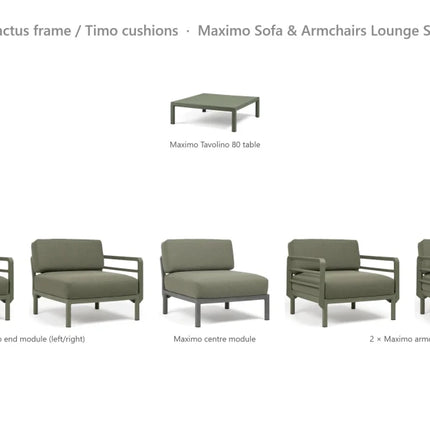 Nardi Maximo Sofa & Armchairs Lounge Set - 3-Seat Modular Sofa + 2 Maximo Armchairs + Tavolino 80 Table - hospitality