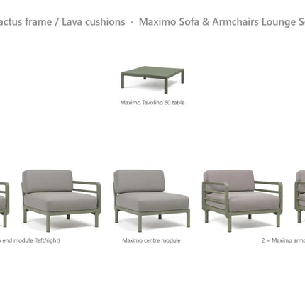 Nardi Maximo Sofa & Armchairs Lounge Set - 3-Seat Modular Sofa + 2 Maximo Armchairs + Tavolino 80 Table - hospitality