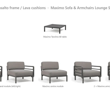 Nardi Maximo Sofa & Armchairs Lounge Set - 3-Seat Modular Sofa + 2 Maximo Armchairs + Tavolino 80 Table - hospitality