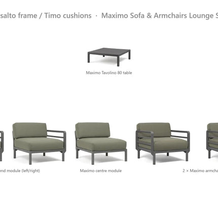 Nardi Maximo Sofa & Armchairs Lounge Set - 3-Seat Modular Sofa + 2 Maximo Armchairs + Tavolino 80 Table - hospitality