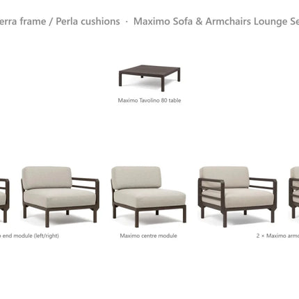 Nardi Maximo Sofa & Armchairs Lounge Set - 3-Seat Modular Sofa + 2 Maximo Armchairs + Tavolino 80 Table - hospitality