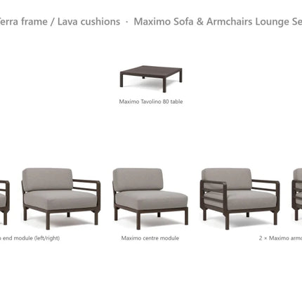 Nardi Maximo Sofa & Armchairs Lounge Set - 3-Seat Modular Sofa + 2 Maximo Armchairs + Tavolino 80 Table - hospitality