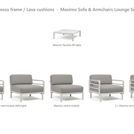 Nardi Maximo Sofa & Armchairs Lounge Set - 3-Seat Modular Sofa + 2 Maximo Armchairs + Tavolino 80 Table - hospitality