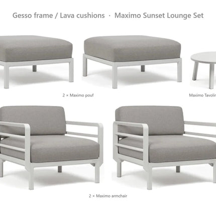 Nardi Maximo Sunset Lounge Set - 2 Maximo Armchairs + 2 Poufs + Tavolino 60 Table - hospitality