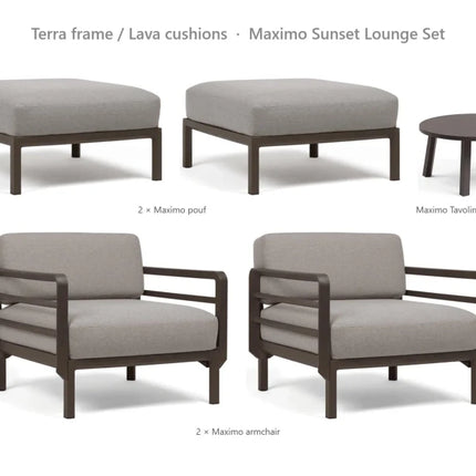 Nardi Maximo Sunset Lounge Set - 2 Maximo Armchairs + 2 Poufs + Tavolino 60 Table - hospitality