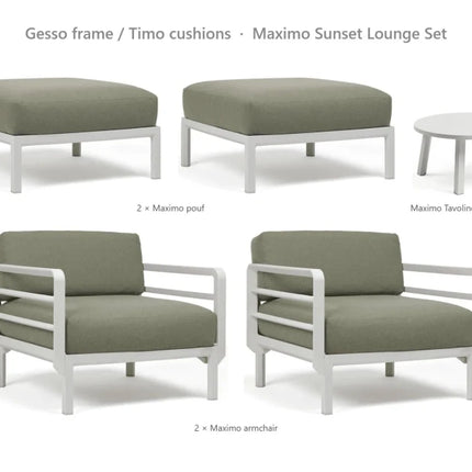 Nardi Maximo Sunset Lounge Set - 2 Maximo Armchairs + 2 Poufs + Tavolino 60 Table - hospitality