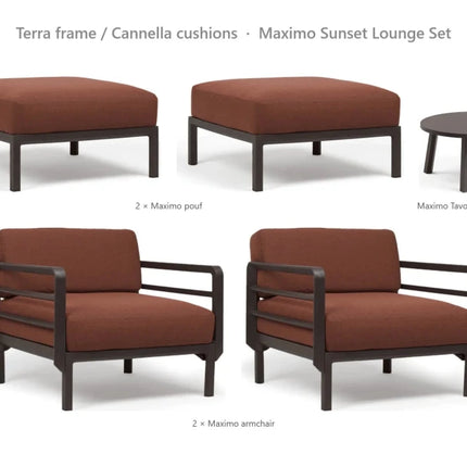 Nardi Maximo Sunset Lounge Set - 2 Maximo Armchairs + 2 Poufs + Tavolino 60 Table - hospitality