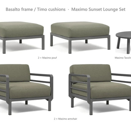 Nardi Maximo Sunset Lounge Set - 2 Maximo Armchairs + 2 Poufs + Tavolino 60 Table - hospitality