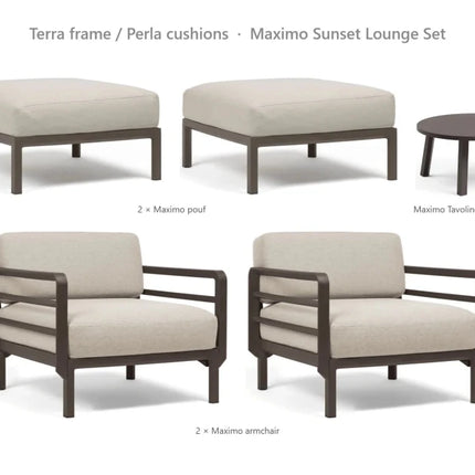 Nardi Maximo Sunset Lounge Set - 2 Maximo Armchairs + 2 Poufs + Tavolino 60 Table - hospitality