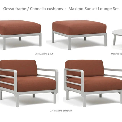 Nardi Maximo Sunset Lounge Set - 2 Maximo Armchairs + 2 Poufs + Tavolino 60 Table - hospitality