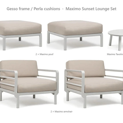 Nardi Maximo Sunset Lounge Set - 2 Maximo Armchairs + 2 Poufs + Tavolino 60 Table - hospitality