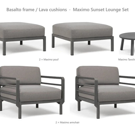 Nardi Maximo Sunset Lounge Set - 2 Maximo Armchairs + 2 Poufs + Tavolino 60 Table - hospitality