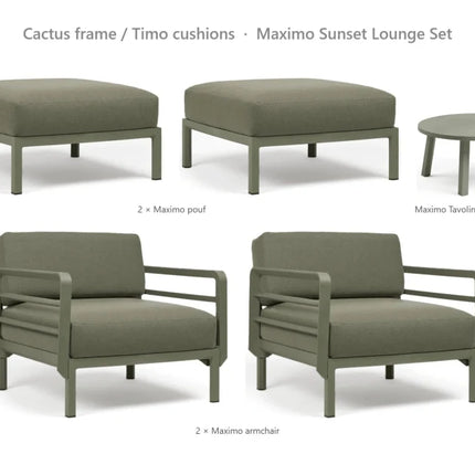 Nardi Maximo Sunset Lounge Set - 2 Maximo Armchairs + 2 Poufs + Tavolino 60 Table - hospitality