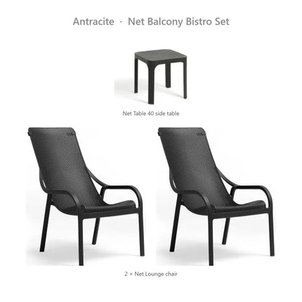 Nardi Net Balcony Bistro Set - 2 Net Lounge Chairs + Net Table 40 - hospitality