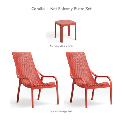Nardi Net Balcony Bistro Set - 2 Net Lounge Chairs + Net Table 40 - hospitality