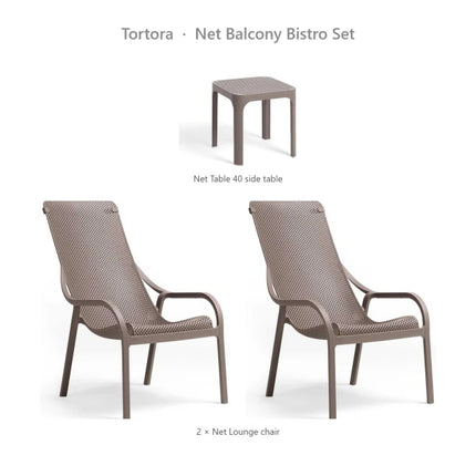Nardi Net Balcony Bistro Set - 2 Net Lounge Chairs + Net Table 40 - hospitality