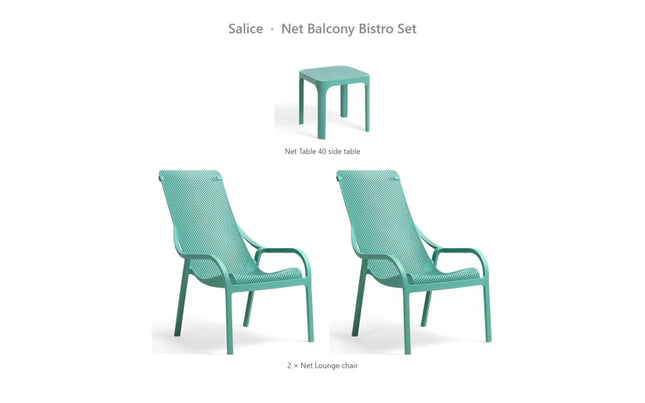 Nardi Net Balcony Bistro Set - 2 Net Lounge Chairs + Net Table 40 - hospitality
