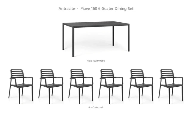 Nardi Piave 160 6-Seater Dining Set - Piave 160x90 Table + 6 Costa Chairs - hospitality