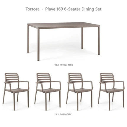 Nardi Piave 160 6-Seater Dining Set - Piave 160x90 Table + 6 Costa Chairs - hospitality