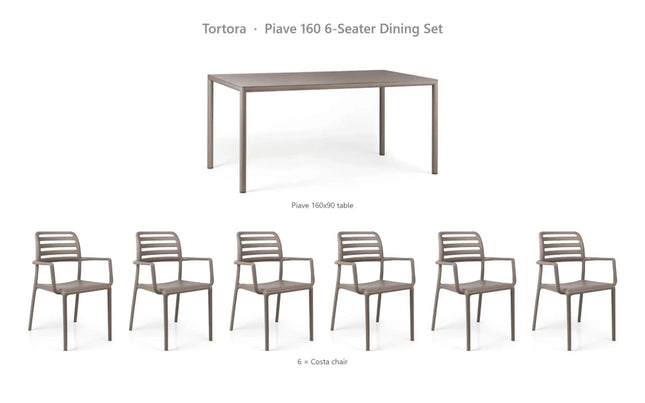 Nardi Piave 160 6-Seater Dining Set - Piave 160x90 Table + 6 Costa Chairs - hospitality