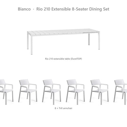 Nardi Rio 210 Extensible 8-Seater Dining Set - Rio 210 DurelTOP Table + 8 Trill Armchairs - hospitality