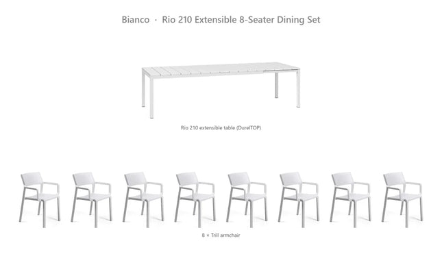 Nardi Rio 210 Extensible 8-Seater Dining Set - Rio 210 DurelTOP Table + 8 Trill Armchairs - hospitality