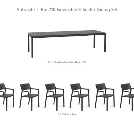 Nardi Rio 210 Extensible 8-Seater Dining Set - Rio 210 DurelTOP Table + 8 Trill Armchairs - hospitality