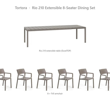 Nardi Rio 210 Extensible 8-Seater Dining Set - Rio 210 DurelTOP Table + 8 Trill Armchairs - hospitality