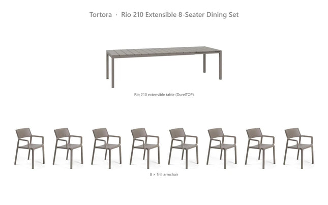 Nardi Rio 210 Extensible 8-Seater Dining Set - Rio 210 DurelTOP Table + 8 Trill Armchairs - hospitality