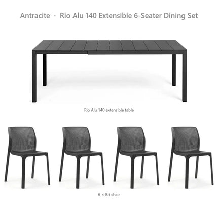 Nardi Rio Alu 140 Extensible 6-Seater Dining Set - Rio Alu 140 Table + 6 Bit Chairs - hospitality
