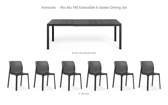 Nardi Rio Alu 140 Extensible 6-Seater Dining Set - Rio Alu 140 Table + 6 Bit Chairs - hospitality