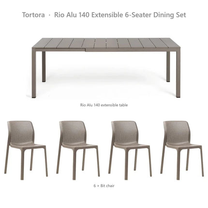 Nardi Rio Alu 140 Extensible 6-Seater Dining Set - Rio Alu 140 Table + 6 Bit Chairs - hospitality