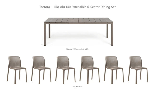 Nardi Rio Alu 140 Extensible 6-Seater Dining Set - Rio Alu 140 Table + 6 Bit Chairs - hospitality
