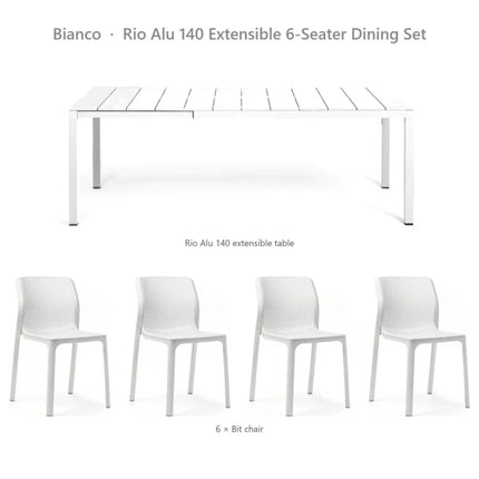 Nardi Rio Alu 140 Extensible 6-Seater Dining Set - Rio Alu 140 Table + 6 Bit Chairs - hospitality