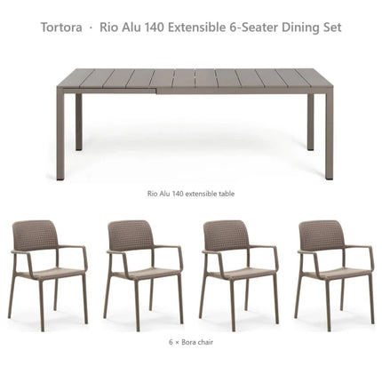 Nardi Rio Alu 140 Extensible 6-Seater Dining Set - Rio Alu 140 Table + 6 Bora Chairs - hospitality