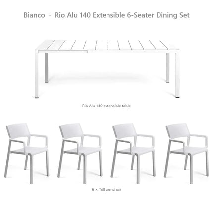 Nardi Rio Alu 140 Extensible 6-Seater Dining Set - Rio Alu 140 Table + 6 Trill Armchairs - hospitality