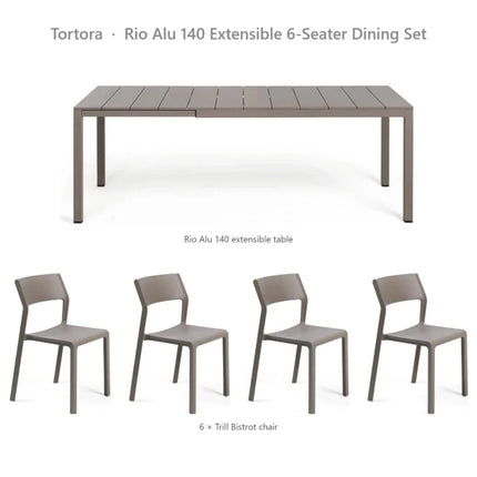Nardi Rio Alu 140 Extensible 6-Seater Dining Set - Rio Alu 140 Table + 6 Trill Bistrot Chairs - hospitality