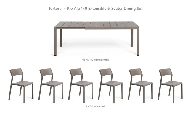 Nardi Rio Alu 140 Extensible 6-Seater Dining Set - Rio Alu 140 Table + 6 Trill Bistrot Chairs - hospitality