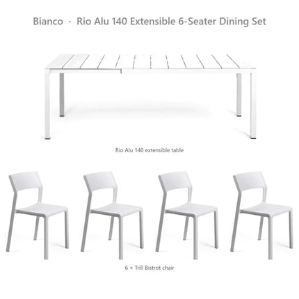 Nardi Rio Alu 140 Extensible 6-Seater Dining Set - Rio Alu 140 Table + 6 Trill Bistrot Chairs - hospitality