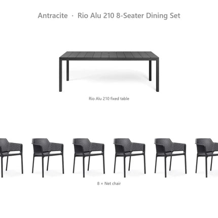 Nardi Rio Alu 210 8-Seater Dining Set - Rio Alu 210 Fixed Table + 8 Net Chairs - hospitality