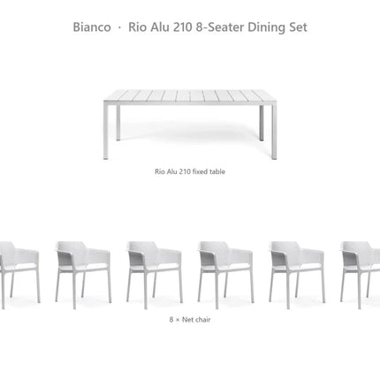 Nardi Rio Alu 210 8-Seater Dining Set - Rio Alu 210 Fixed Table + 8 Net Chairs - hospitality
