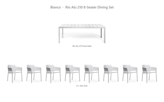 Nardi Rio Alu 210 8-Seater Dining Set - Rio Alu 210 Fixed Table + 8 Net Chairs - hospitality